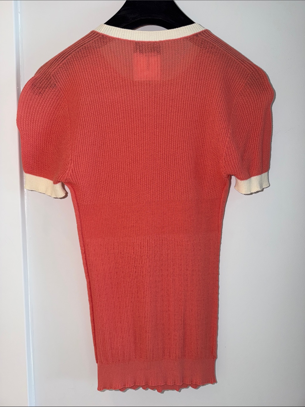 Chanel Coral Knit Ribbed Top With Cream Trim And Cc Logo Size 36 — image 2 of 6